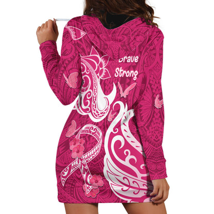 Breast Cancer Hoodie Dress Ribbon Polynesian Pattern Pink Version
