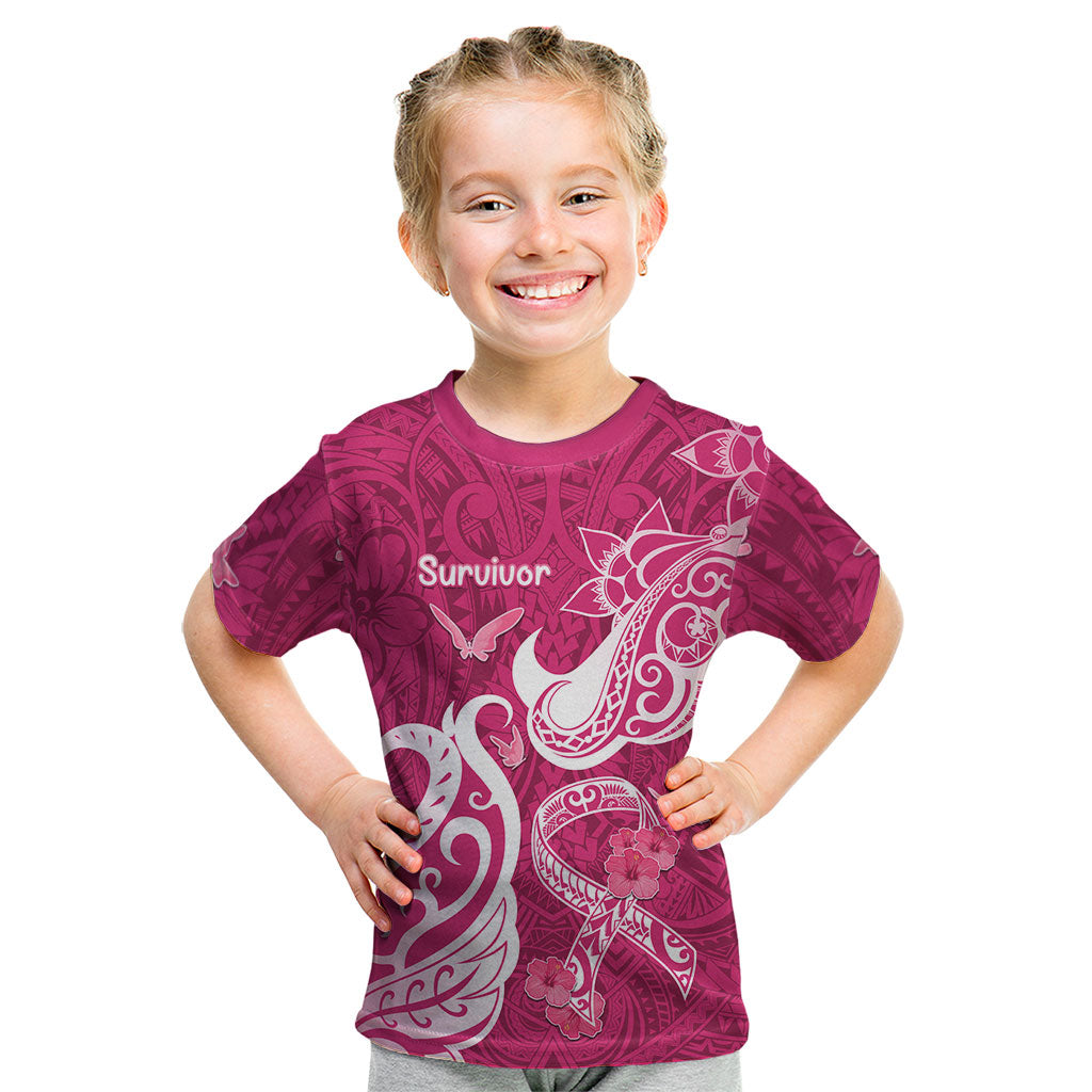 Breast Cancer Kid T Shirt Ribbon Polynesian Pattern Pink Version