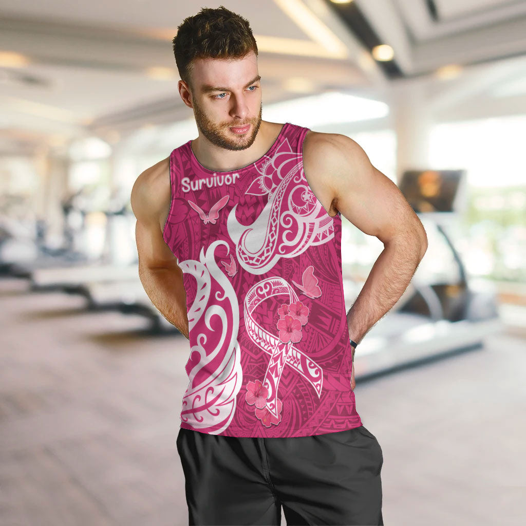 Breast Cancer Men Tank Top Ribbon Polynesian Pattern Pink Version