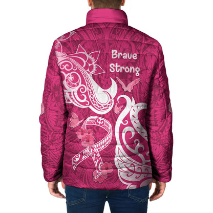 Breast Cancer Padded Jacket Ribbon Polynesian Pattern Pink Version