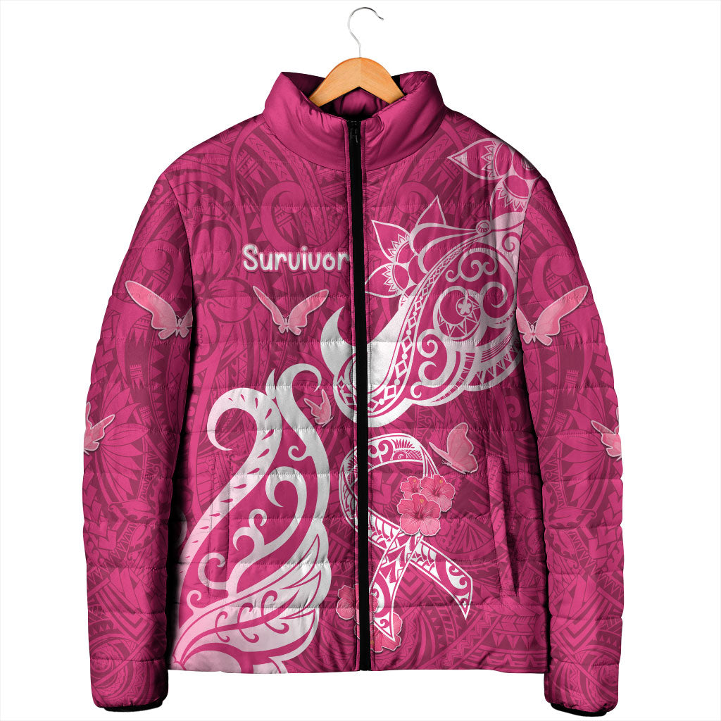 Breast Cancer Padded Jacket Ribbon Polynesian Pattern Pink Version