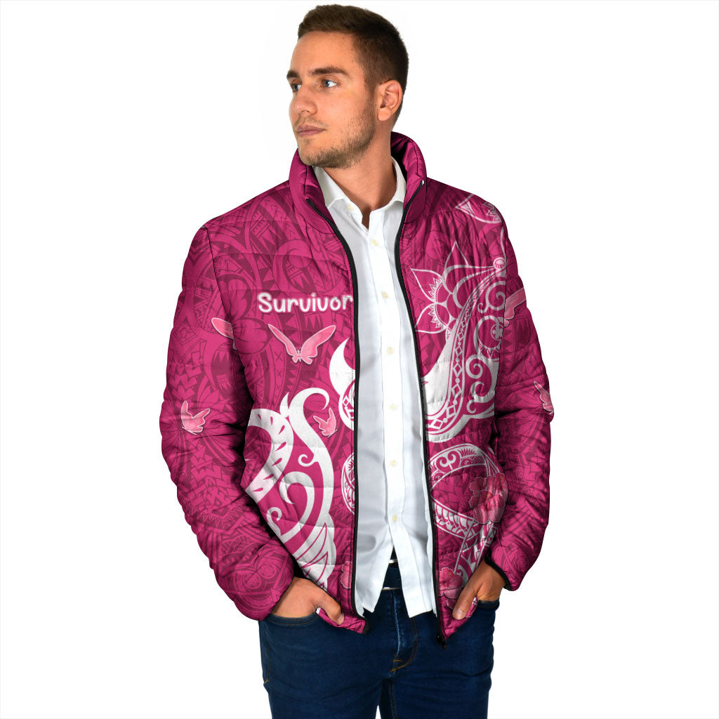 Breast Cancer Padded Jacket Ribbon Polynesian Pattern Pink Version