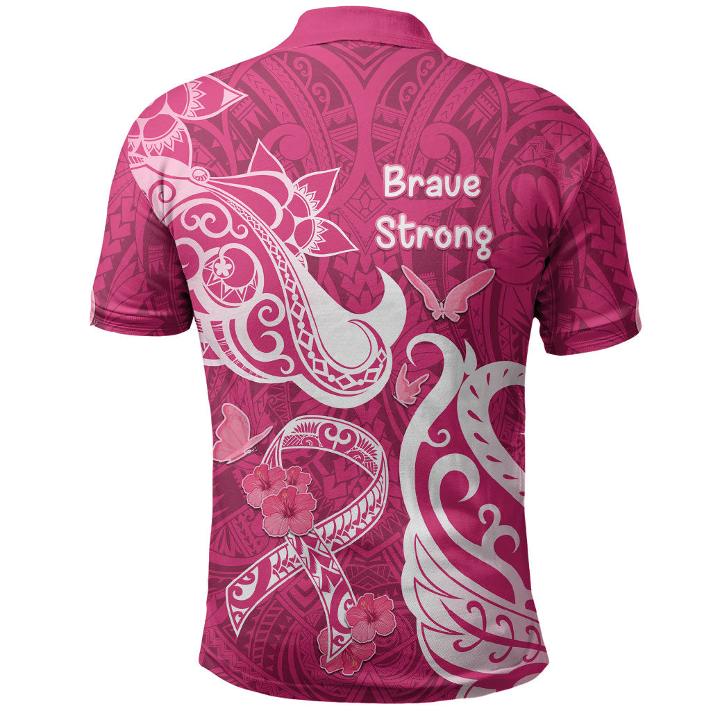 Breast Cancer Polo Shirt Ribbon Polynesian Pattern Pink Version