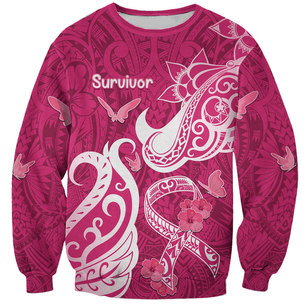 Breast Cancer Sweatshirt Ribbon Polynesian Pattern Pink Version