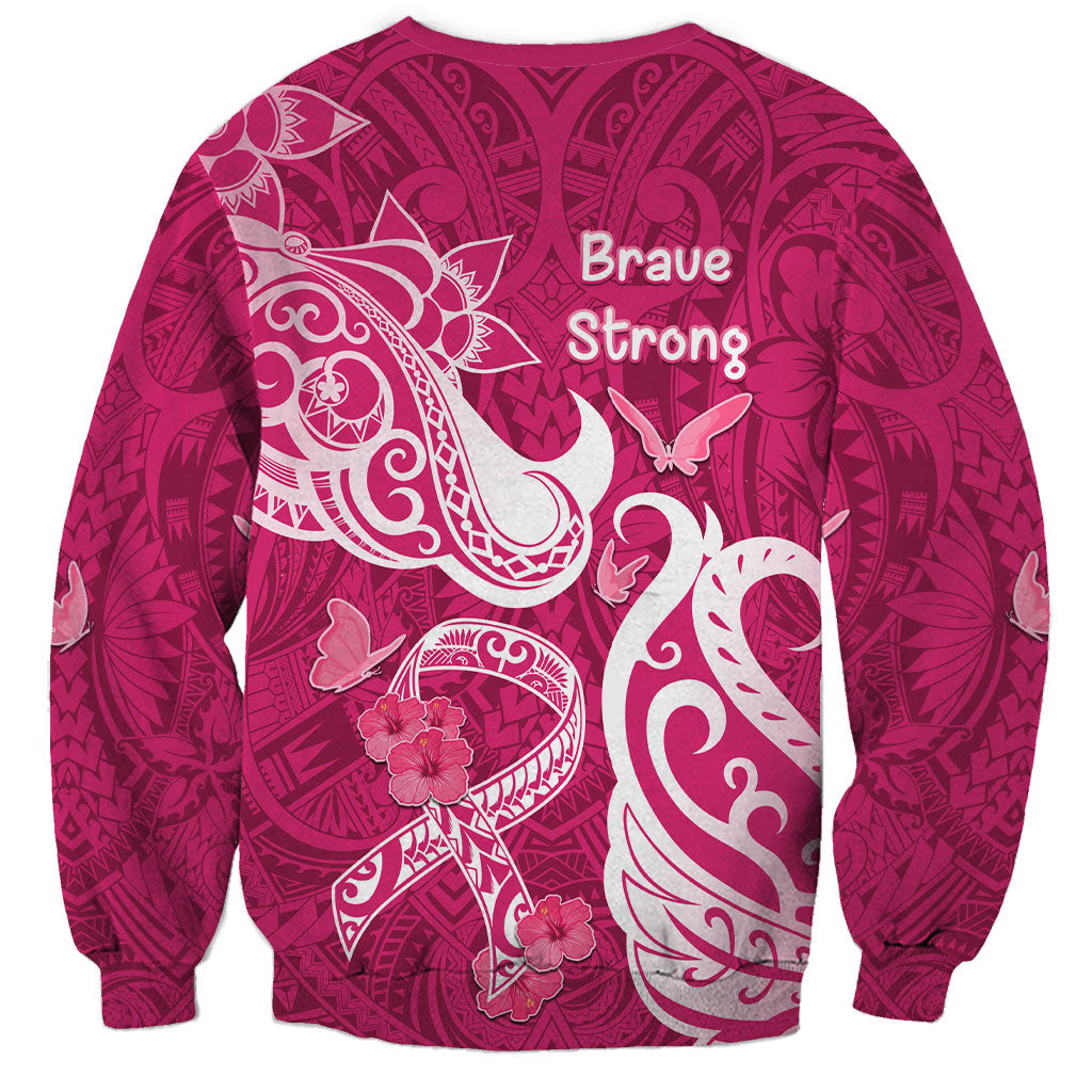 Breast Cancer Sweatshirt Ribbon Polynesian Pattern Pink Version