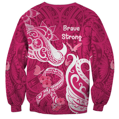Breast Cancer Sweatshirt Ribbon Polynesian Pattern Pink Version