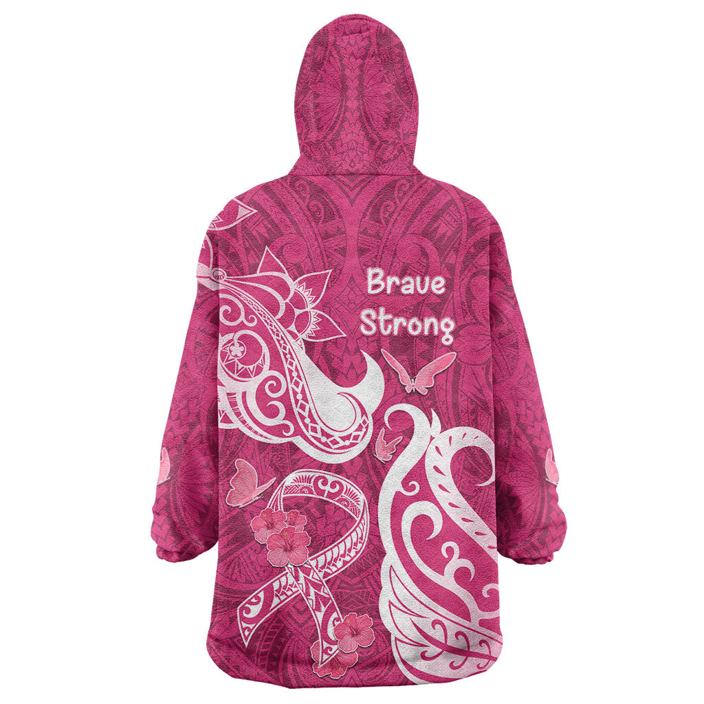 Breast Cancer Wearable Blanket Hoodie Ribbon Polynesian Pattern Pink Version