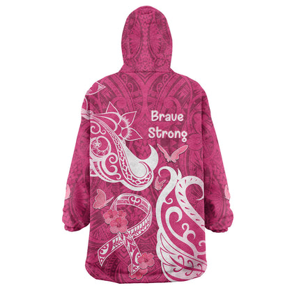 Breast Cancer Wearable Blanket Hoodie Ribbon Polynesian Pattern Pink Version