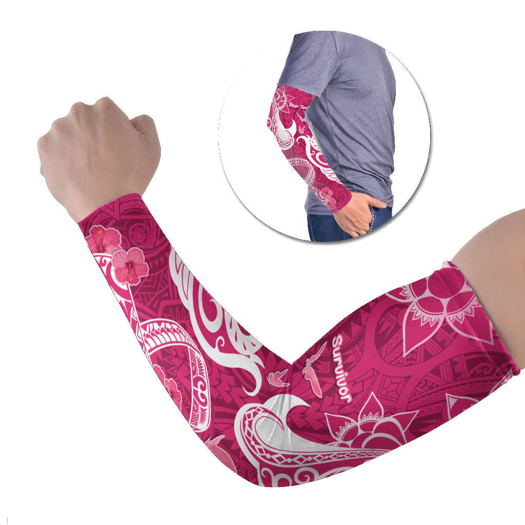 Personalized Breast Cancer Arm Sleeves Ribbon Polynesian Pattern Pink Version