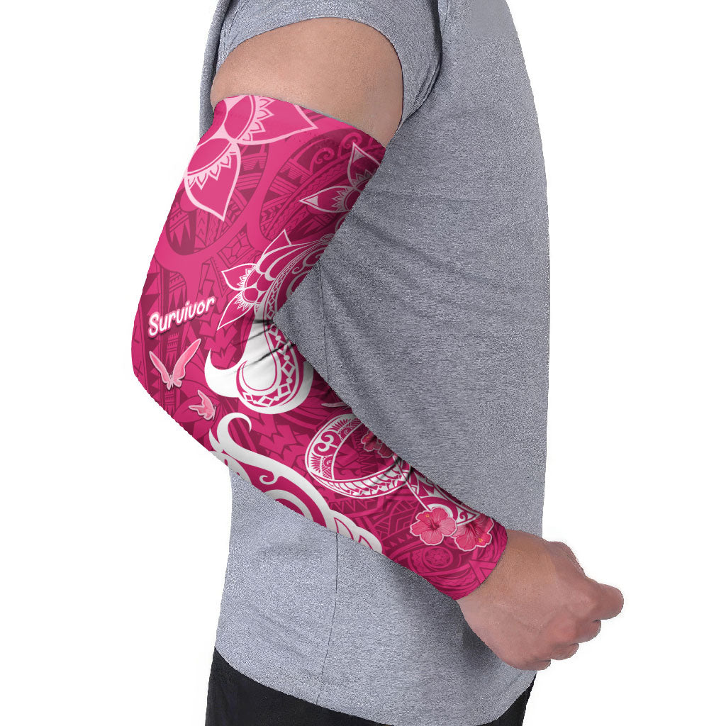 Personalized Breast Cancer Arm Sleeves Ribbon Polynesian Pattern Pink Version