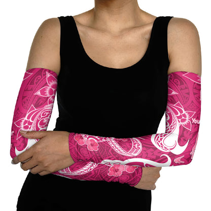 Personalized Breast Cancer Arm Sleeves Ribbon Polynesian Pattern Pink Version