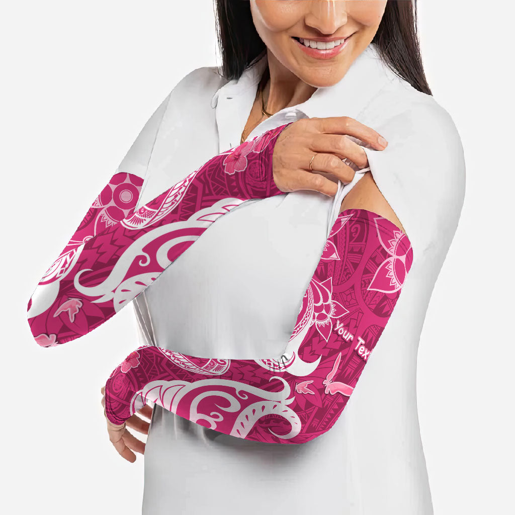 Personalized Breast Cancer Arm Sleeves Ribbon Polynesian Pattern Pink Version