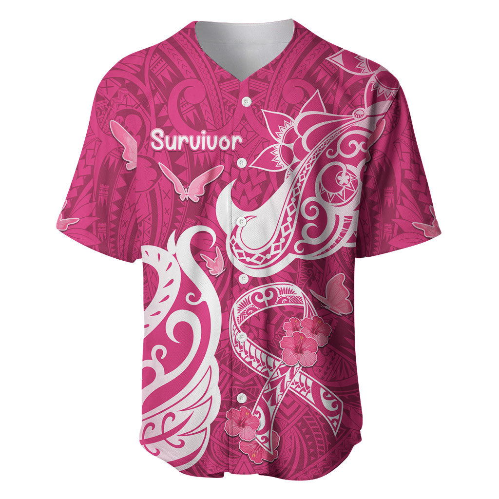 Personalized Breast Cancer Baseball Jersey Ribbon Polynesian Pattern Pink Version