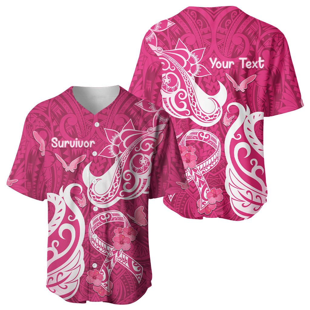 Personalized Breast Cancer Baseball Jersey Ribbon Polynesian Pattern Pink Version