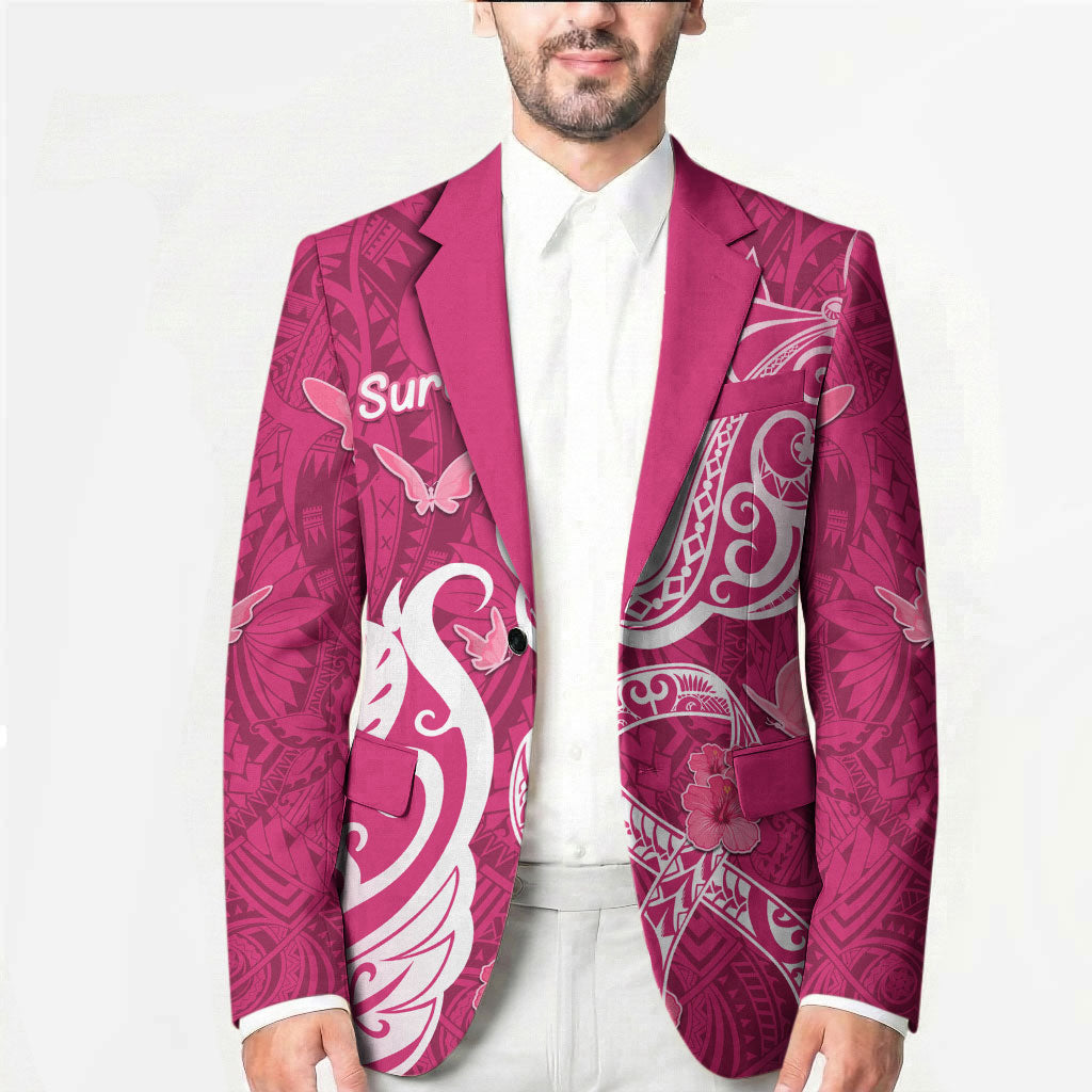 Personalized Breast Cancer Blazer Ribbon Polynesian Pattern Pink Version