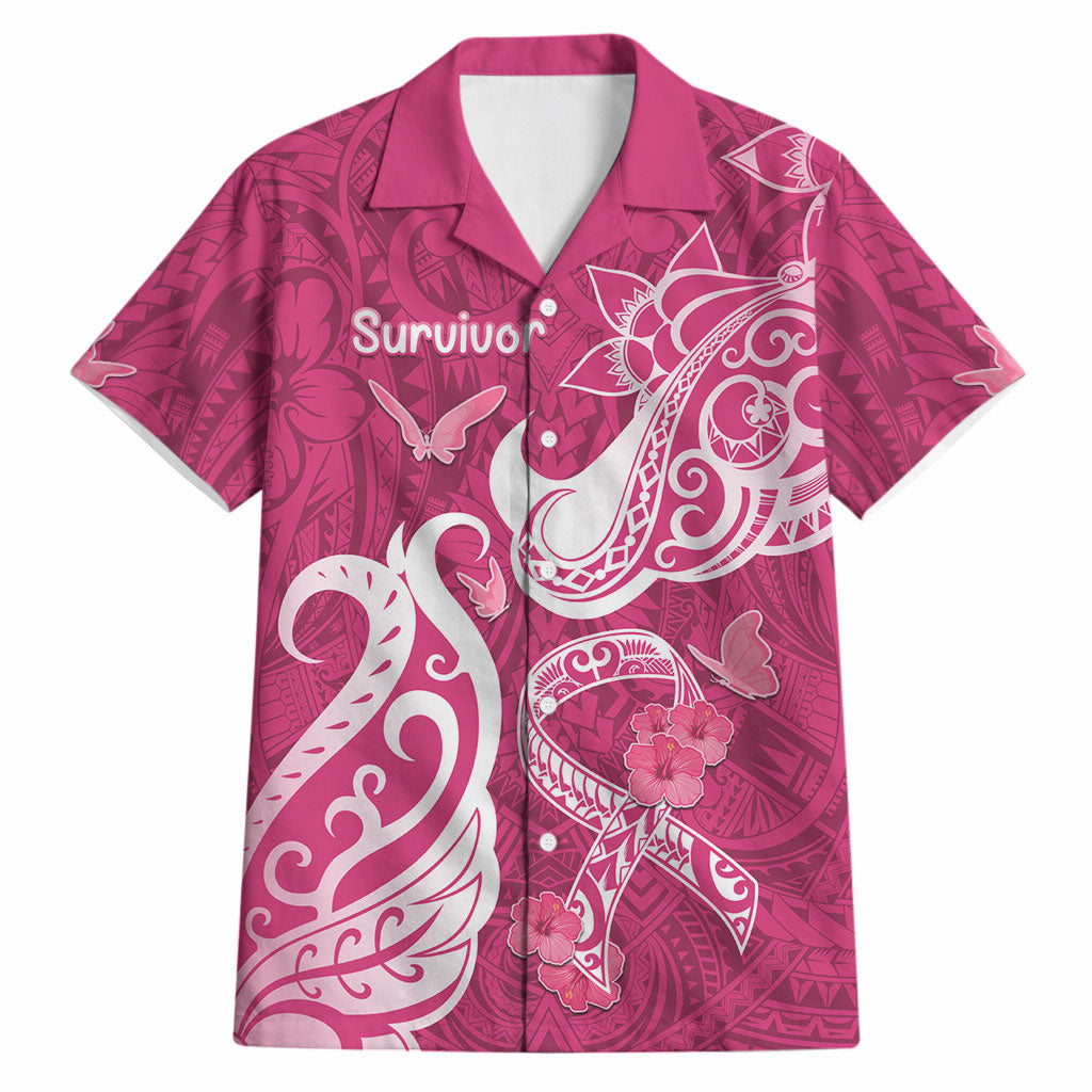 Personalized Breast Cancer Hawaiian Shirt Ribbon Polynesian Pattern Pink Version