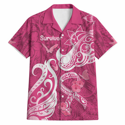 Personalized Breast Cancer Hawaiian Shirt Ribbon Polynesian Pattern Pink Version