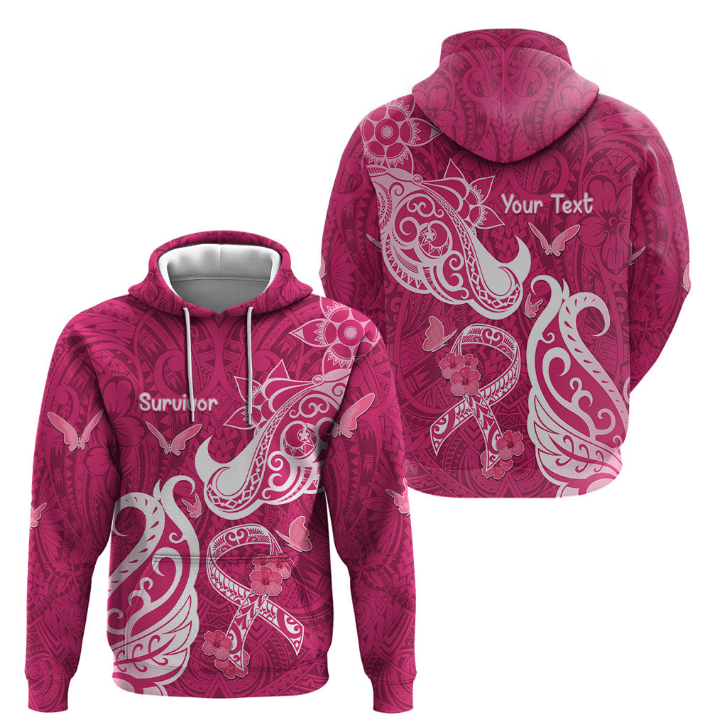 Personalized Breast Cancer Hoodie Ribbon Polynesian Pattern Pink Version