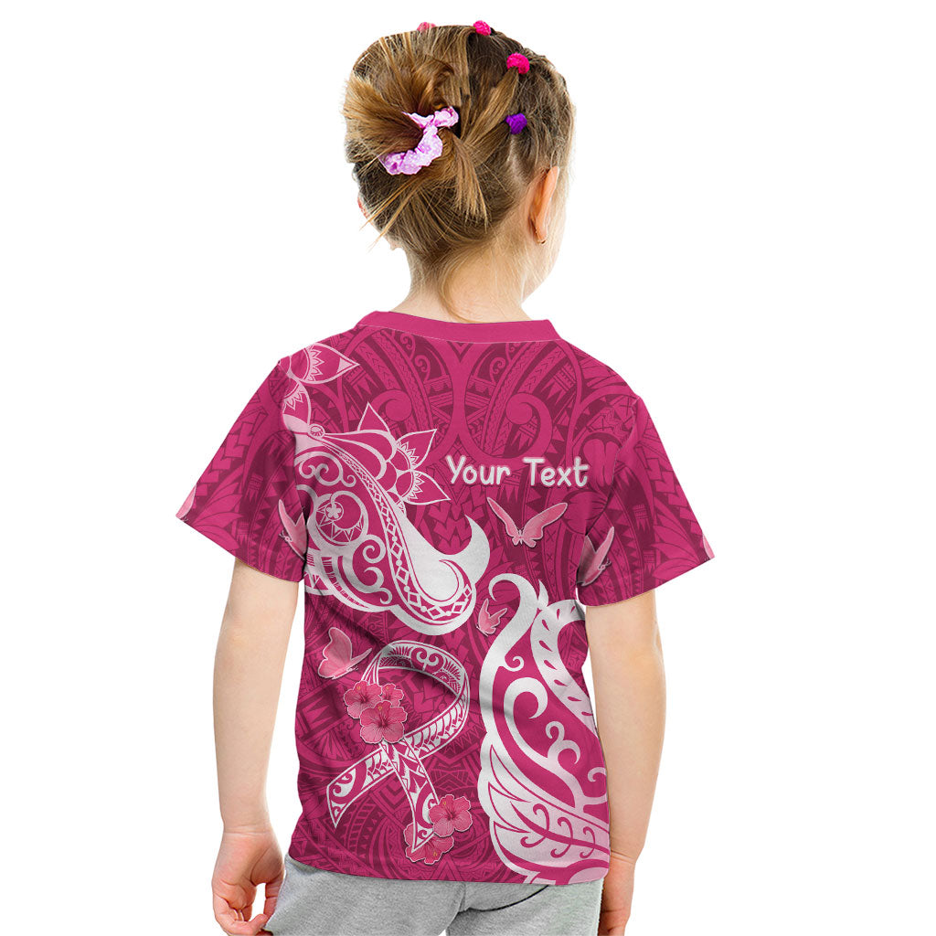 Personalized Breast Cancer Kid T Shirt Ribbon Polynesian Pattern Pink Version