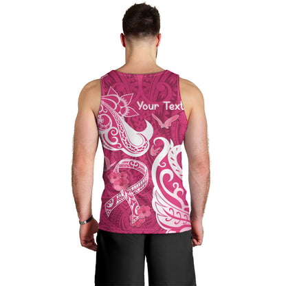 Personalized Breast Cancer Men Tank Top Ribbon Polynesian Pattern Pink Version