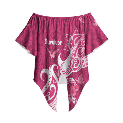 Personalized Breast Cancer Off Shoulder Wrap Waist Top Ribbon Polynesian Pattern Pink Version