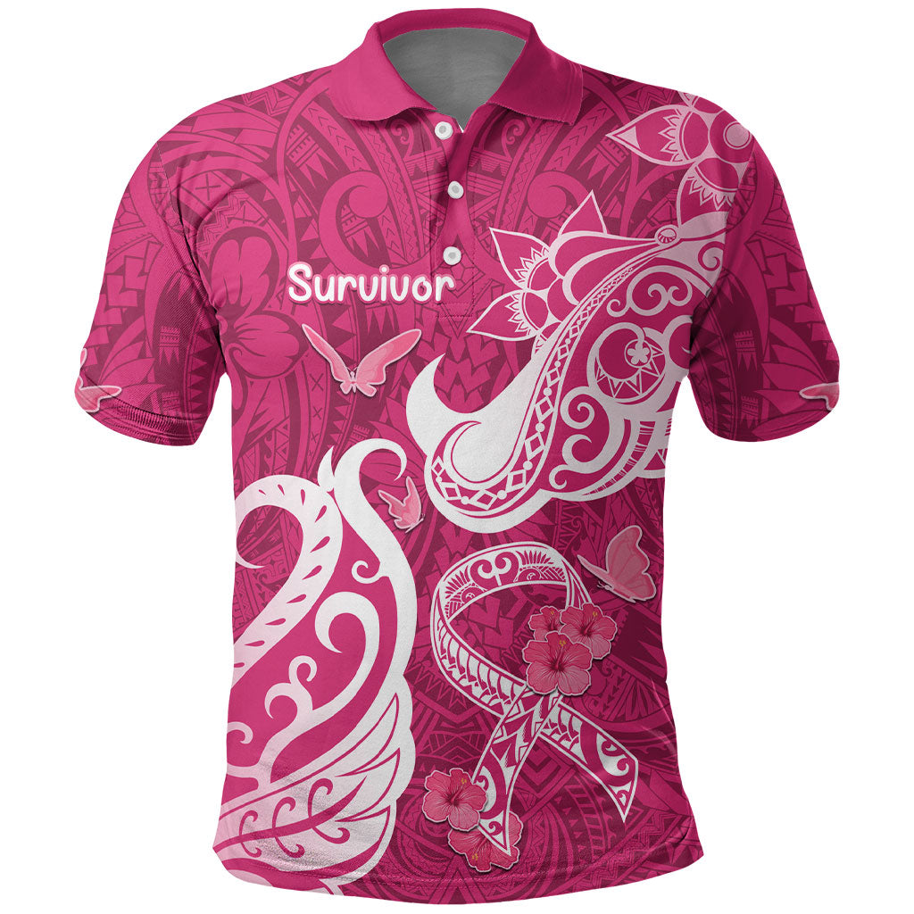 Personalized Breast Cancer Polo Shirt Ribbon Polynesian Pattern Pink Version