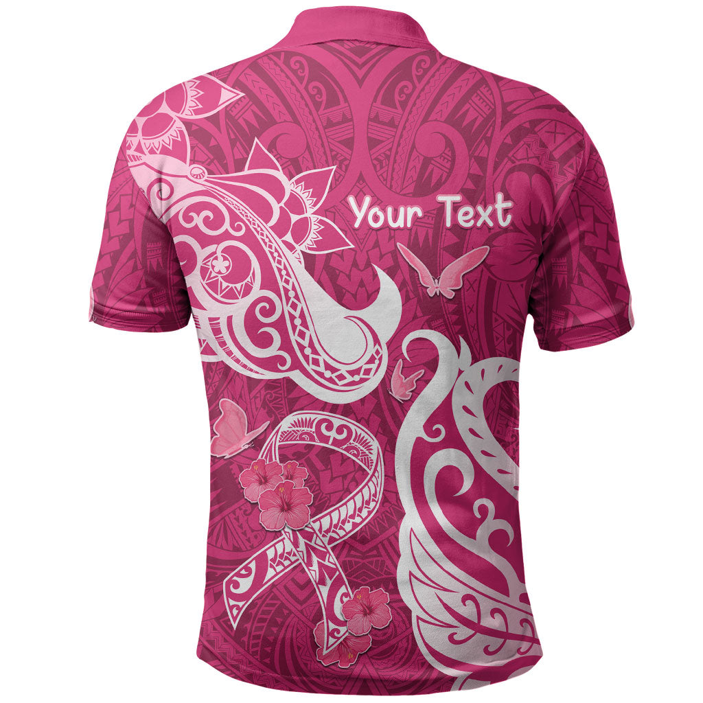 Personalized Breast Cancer Polo Shirt Ribbon Polynesian Pattern Pink Version