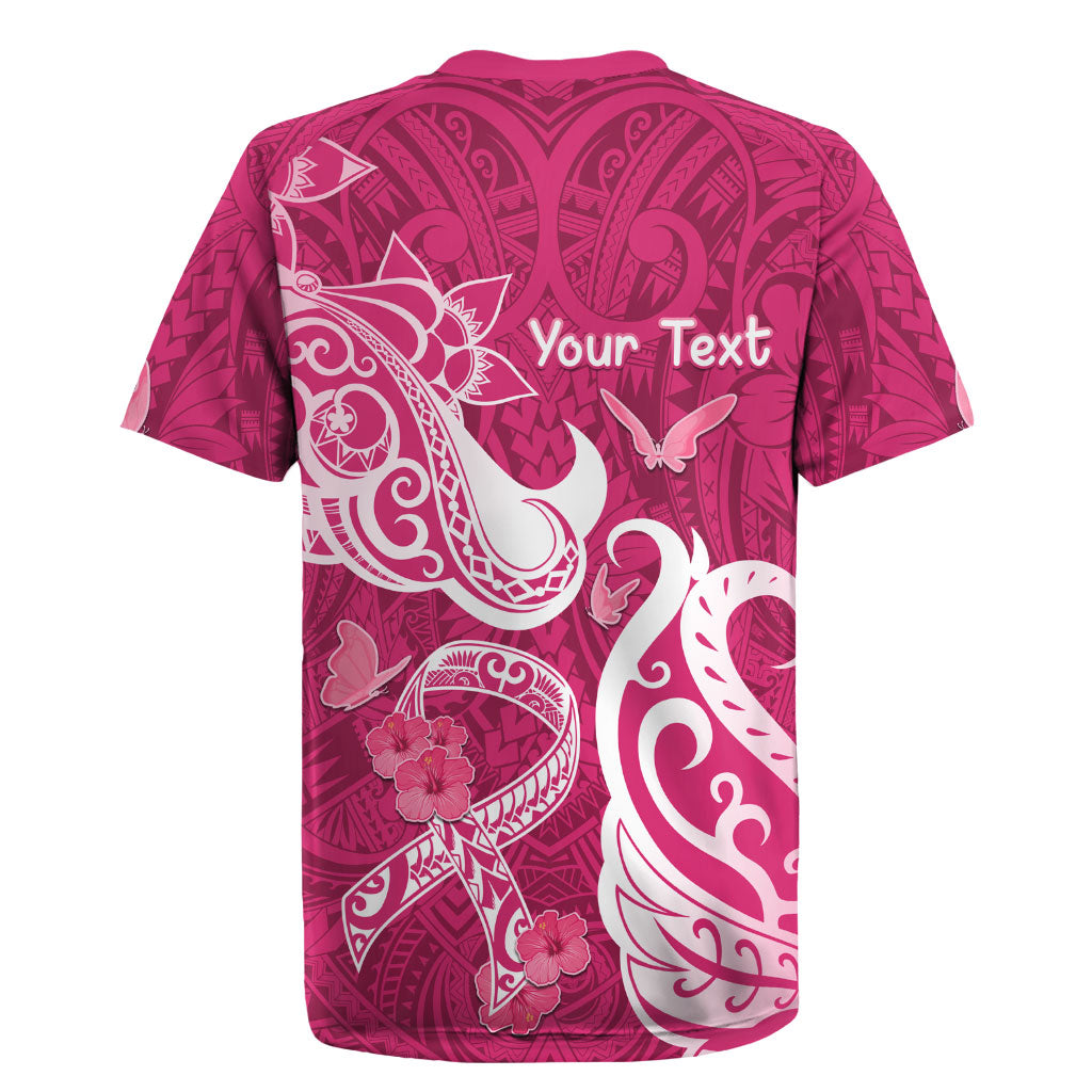 Personalized Breast Cancer Rugby Jersey Ribbon Polynesian Pattern Pink Version