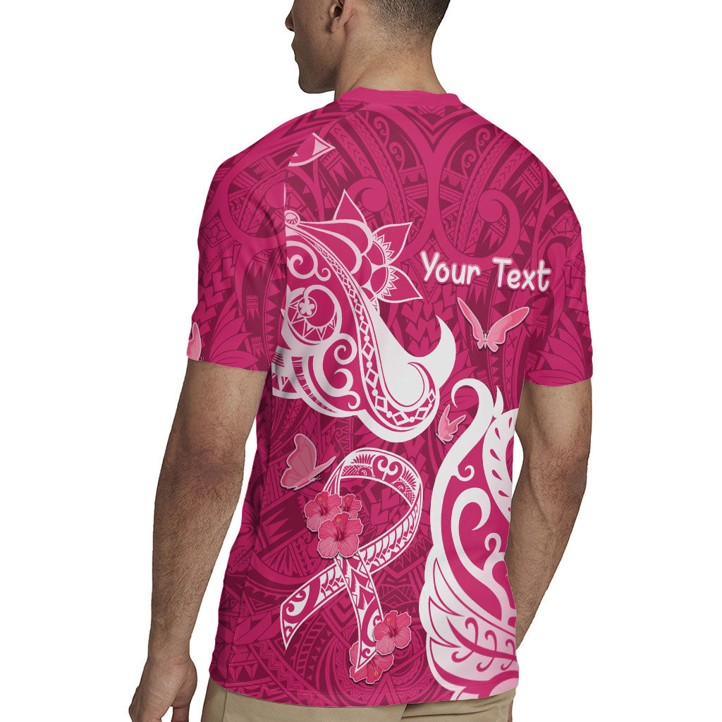 Personalized Breast Cancer Rugby Jersey Ribbon Polynesian Pattern Pink Version