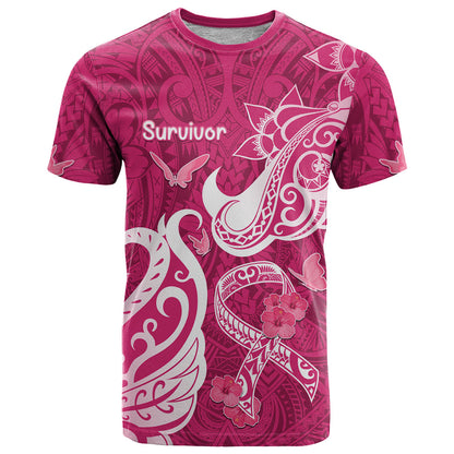 Personalized Breast Cancer T Shirt Ribbon Polynesian Pattern Pink Version