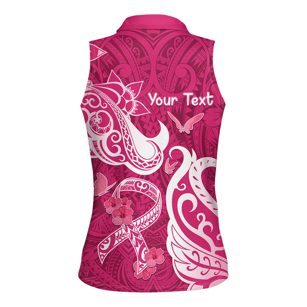 Personalized Breast Cancer Women Sleeveless Polo Shirt Ribbon Polynesian Pattern Pink Version