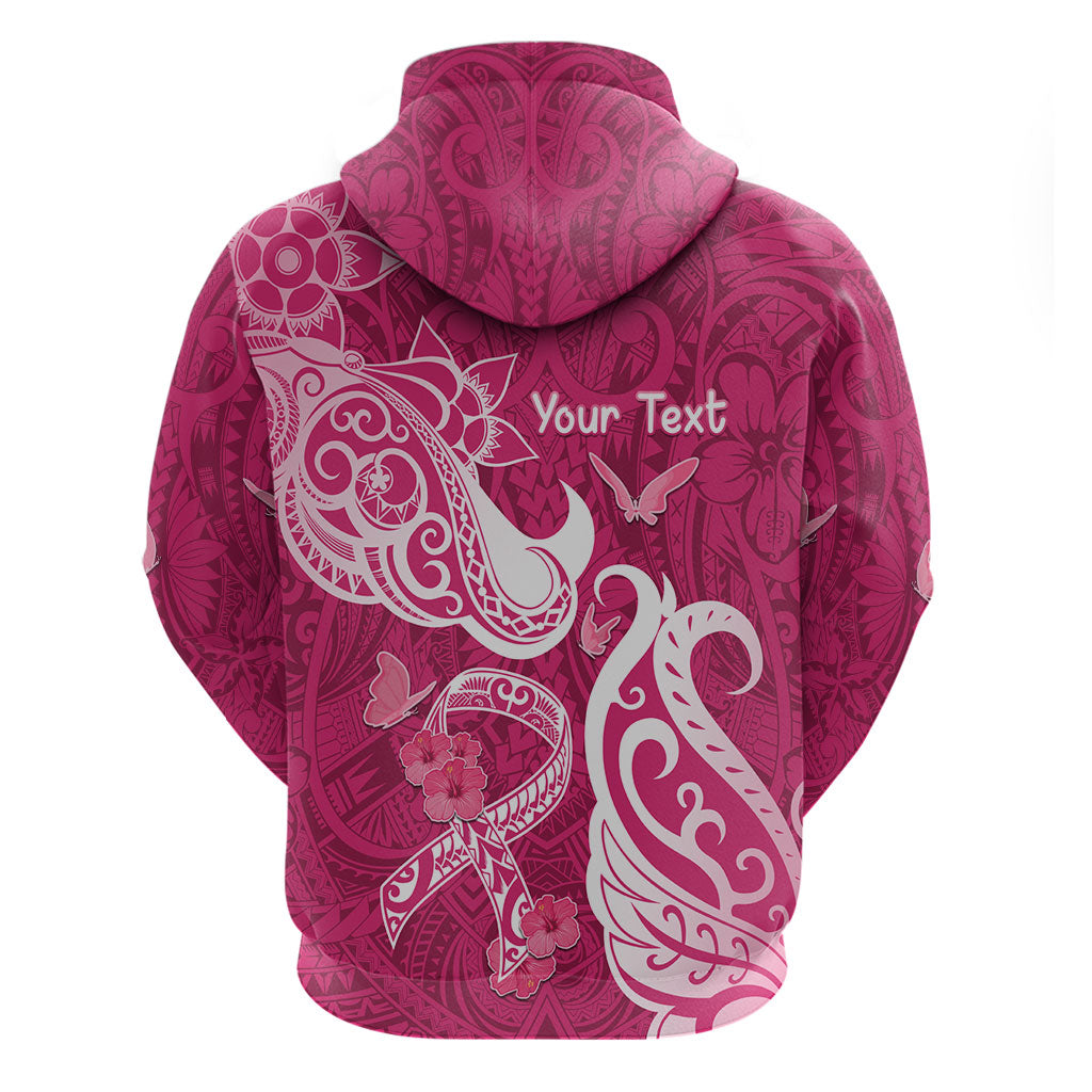 Personalized Breast Cancer Zip Hoodie Ribbon Polynesian Pattern Pink Version