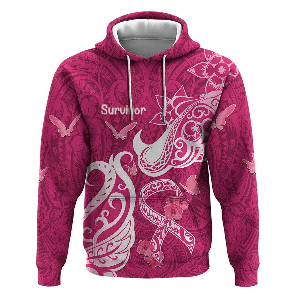 Personalized Breast Cancer Zip Hoodie Ribbon Polynesian Pattern Pink Version
