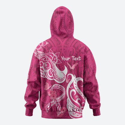 Personalized Breast Cancer Zip Hoodie Ribbon Polynesian Pattern Pink Version