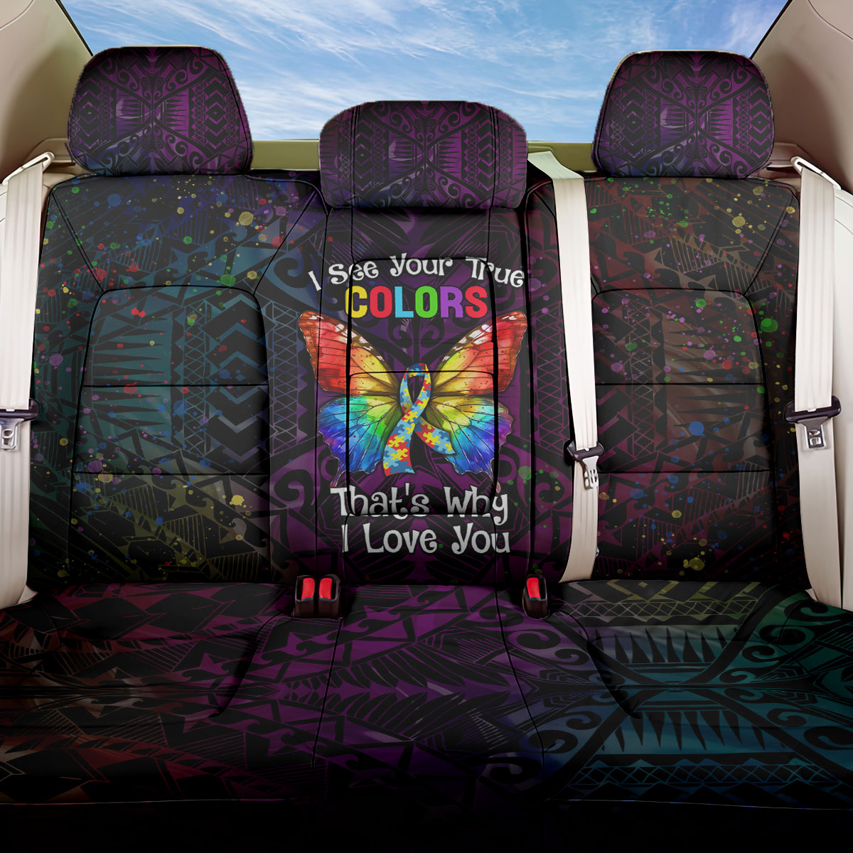 I See Your True Colors Back Car Seat Cover Autism Support