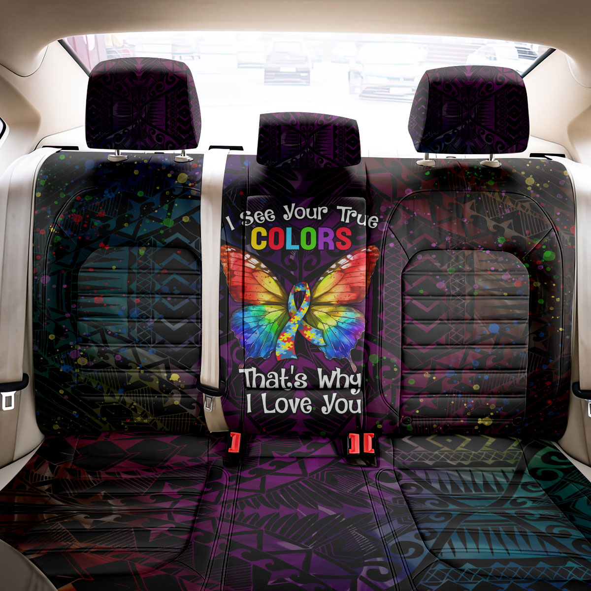 I See Your True Colors Back Car Seat Cover Autism Support