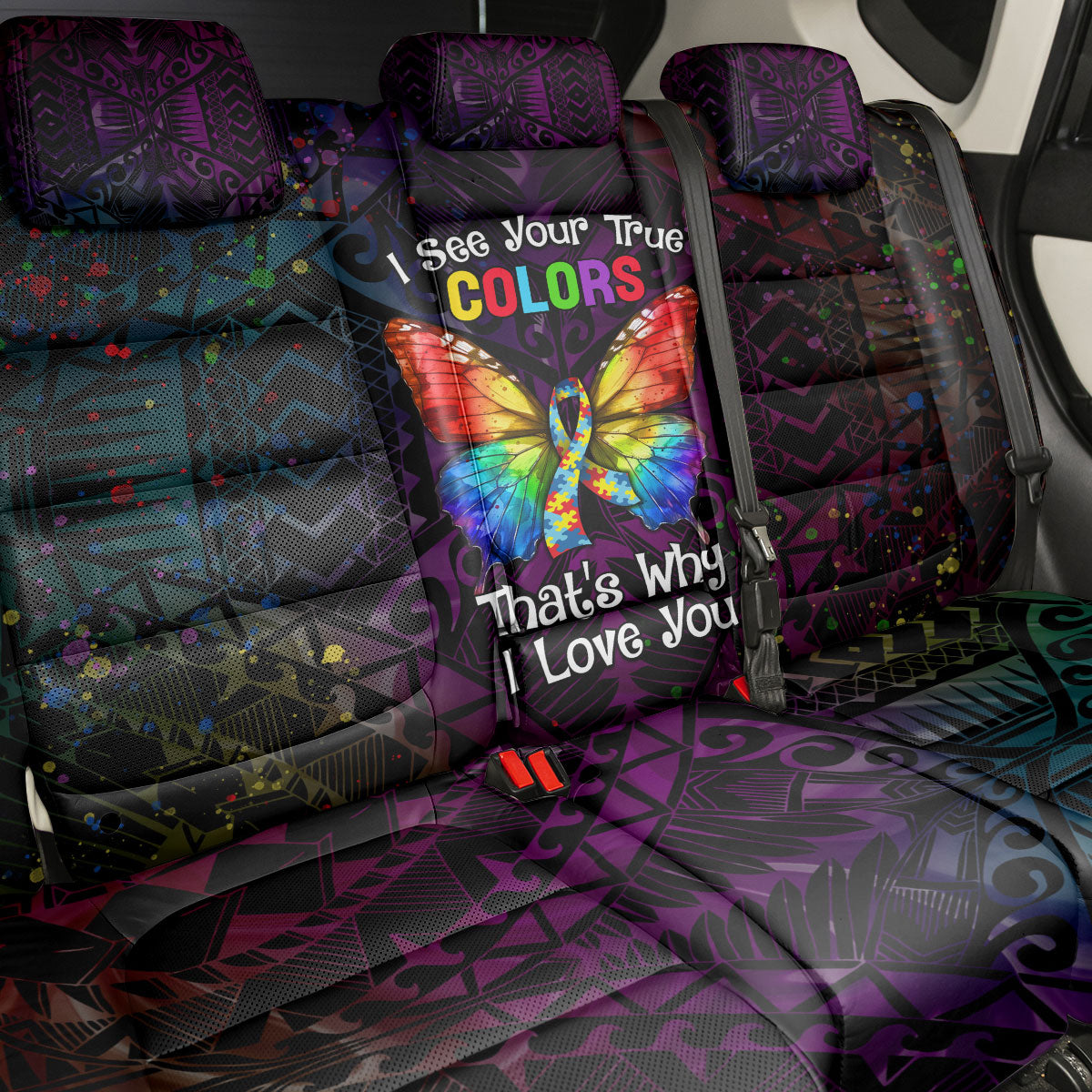 I See Your True Colors Back Car Seat Cover Autism Support