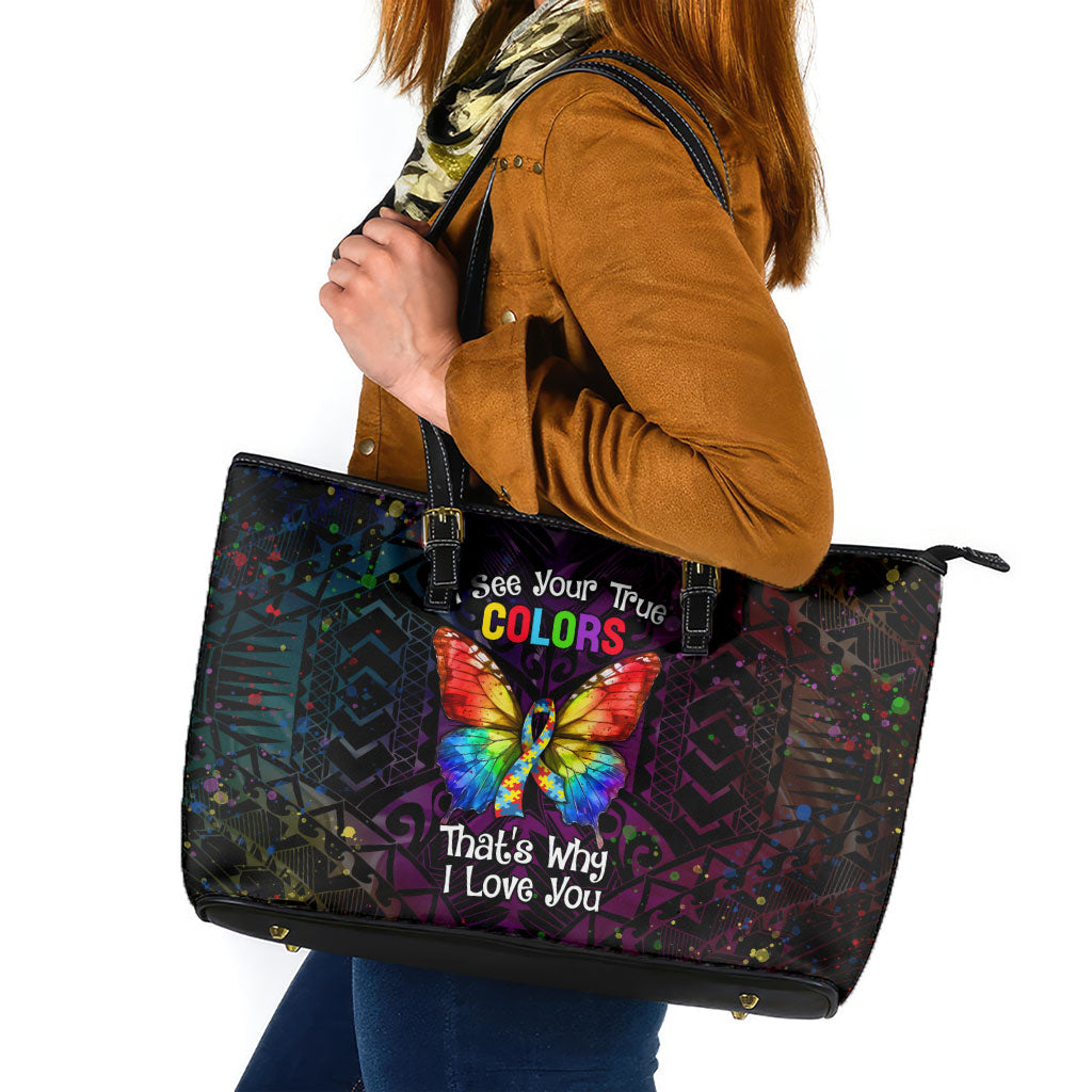 I See Your True Colors Leather Tote Bag Autism Support