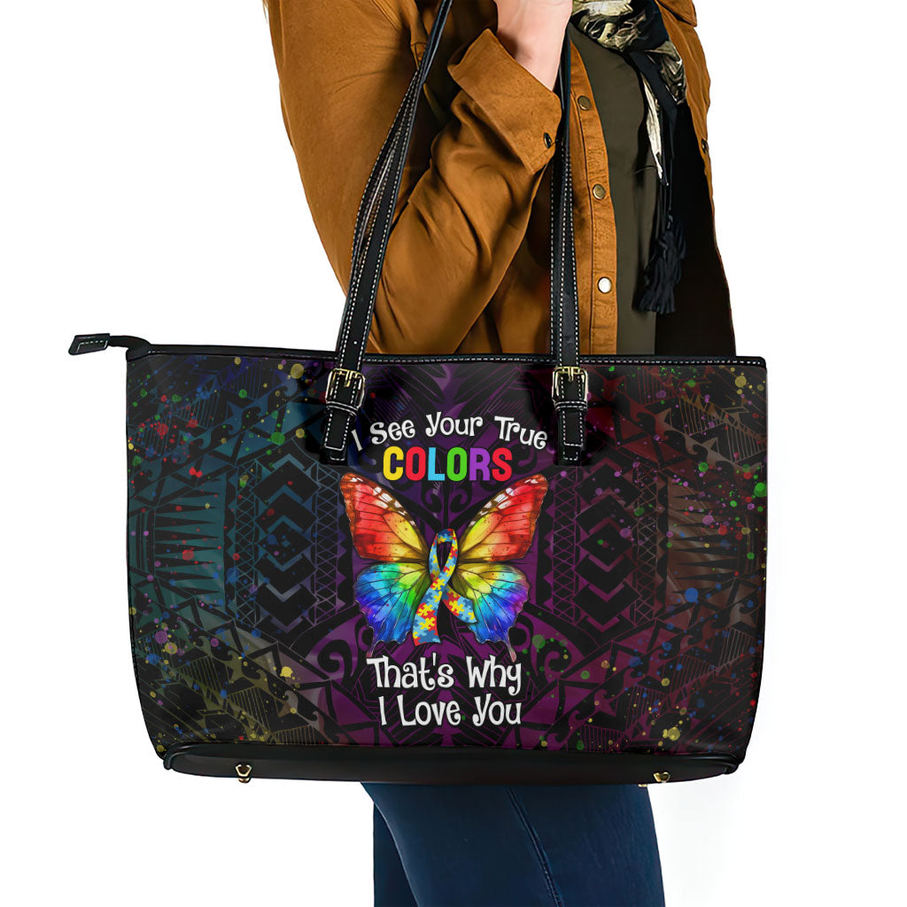 I See Your True Colors Leather Tote Bag Autism Support