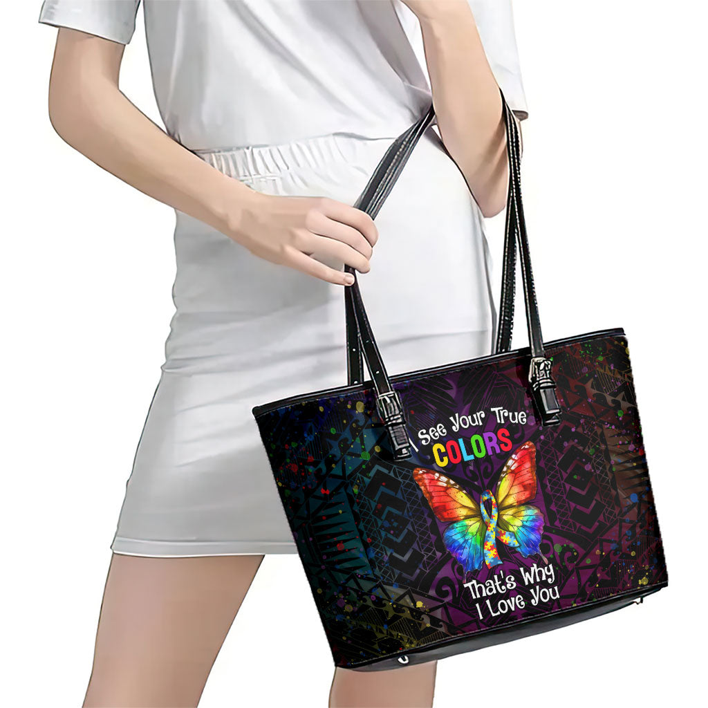 I See Your True Colors Leather Tote Bag Autism Support