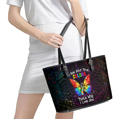 I See Your True Colors Leather Tote Bag Autism Support