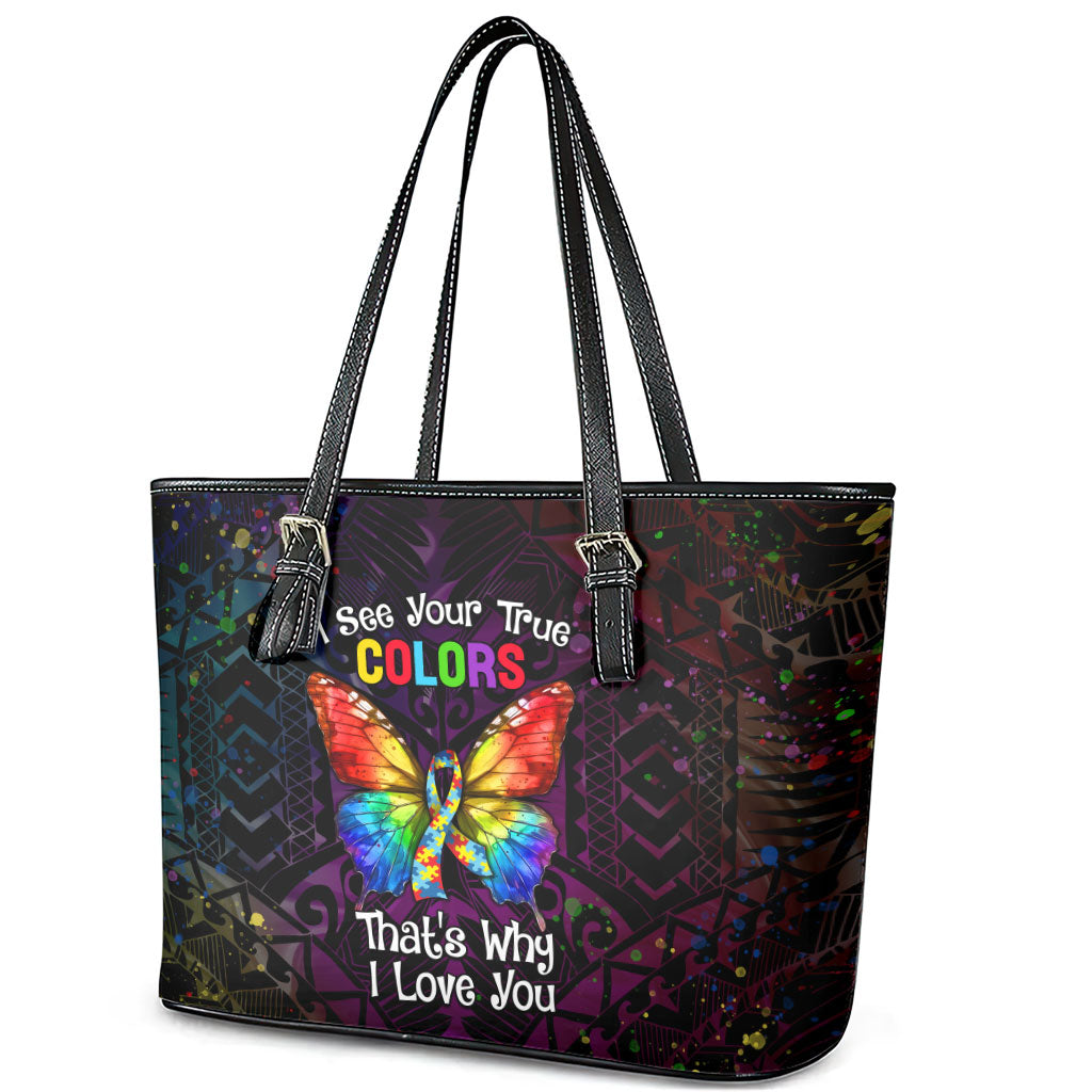 I See Your True Colors Leather Tote Bag Autism Support