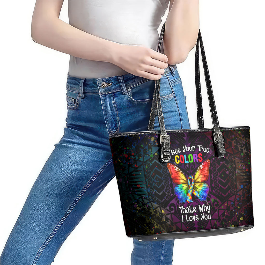 I See Your True Colors Leather Tote Bag Autism Support