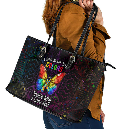 I See Your True Colors Leather Tote Bag Autism Support