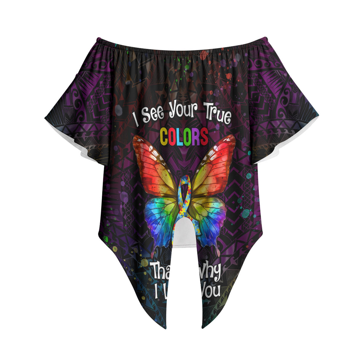 I See Your True Colors Personalised Off Shoulder Wrap Waist Top Autism Support