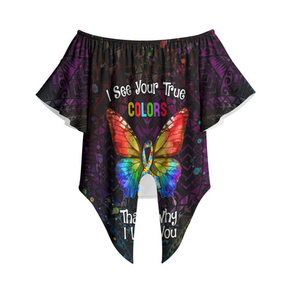 I See Your True Colors Personalised Off Shoulder Wrap Waist Top Autism Support