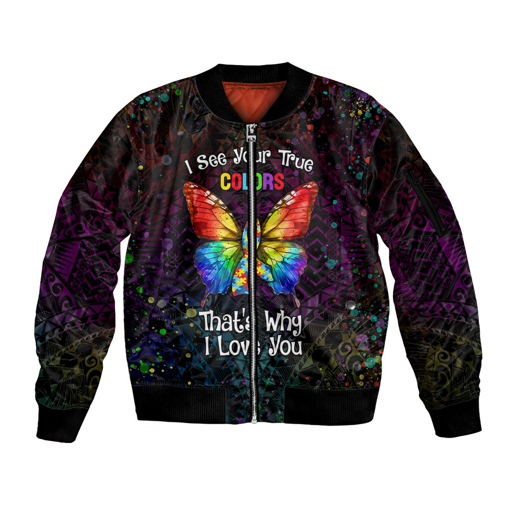 I See Your True Colors Personalised Sleeve Zip Bomber Jacket Autism Support