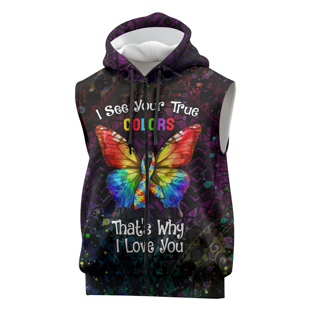 I See Your True Colors Personalised Sleeveless Zip Hoodie Autism Support