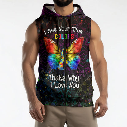 I See Your True Colors Personalised Sleeveless Zip Hoodie Autism Support