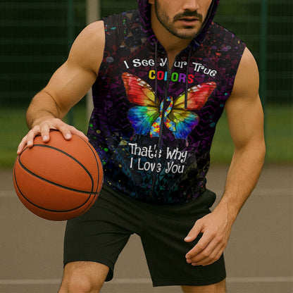 I See Your True Colors Personalised Sleeveless Zip Hoodie Autism Support